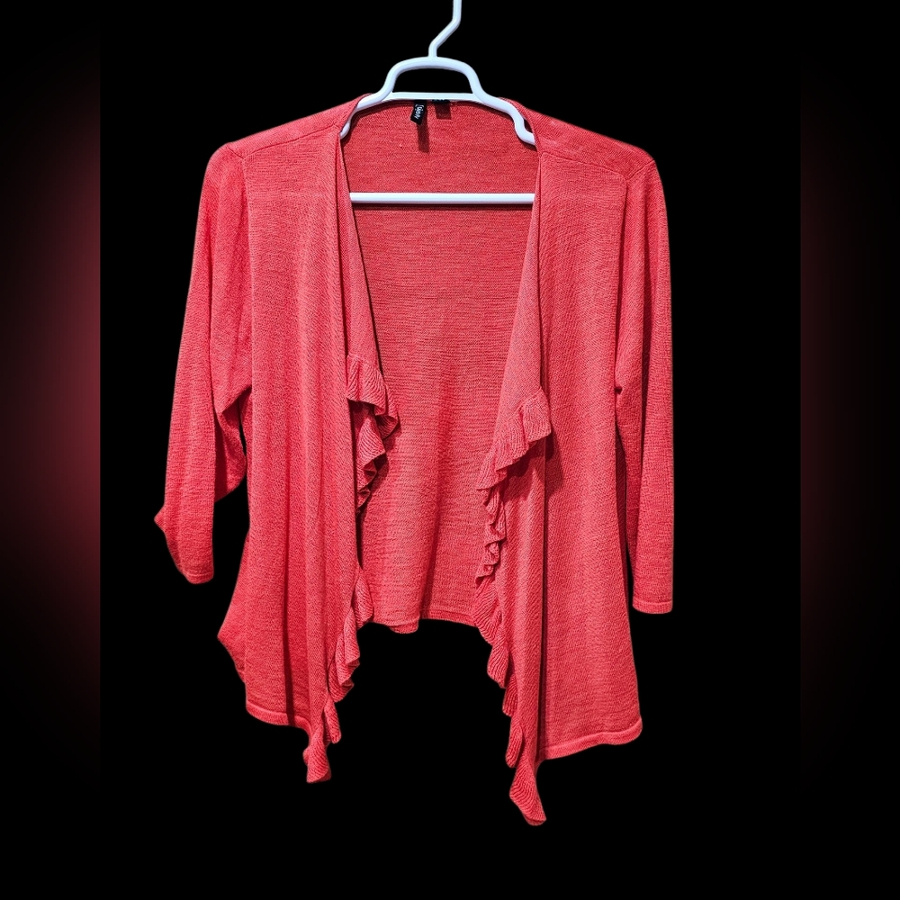 Relativity Coral‎ Ruffle Open Front Cardigan Lightweight Sweater Women’s Large